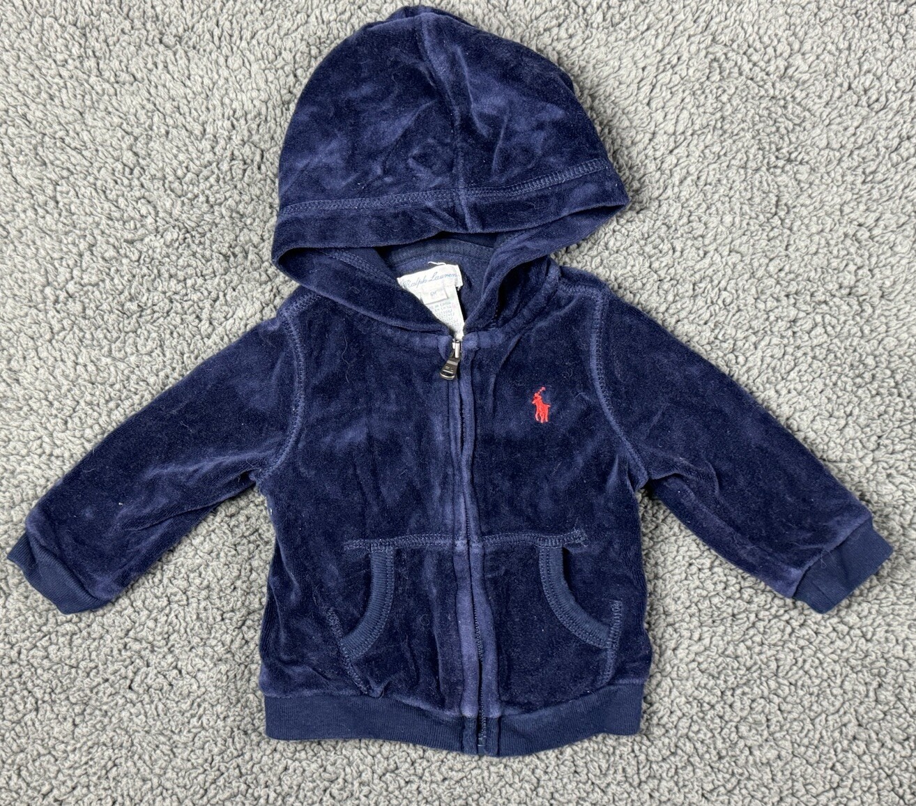 Ralph Lauren bambino 6 m 6 velluto giacca con cappuccio blu navy pony felpa con cappuccio track jacket
