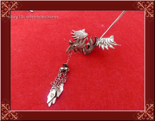 Elegante copricapo fatto a mano filigrana miao argento phenix forcina 1 pezzo - Foto 2 di 7