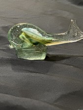 Vintage Hand Blown Art Glass Dolphin Whale Orange Blue Green On Glass Cube