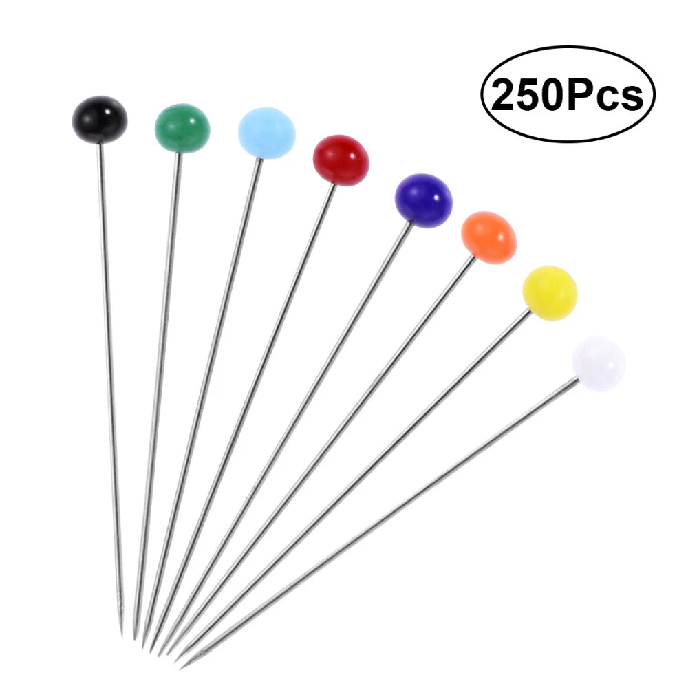 100pcs/set Sewing Pins Straight Pins with Colored Ball Glass Head Bead Pin  Straight Quilting Pins for Fabric, Dressmaker, DIY Crafts(Black)