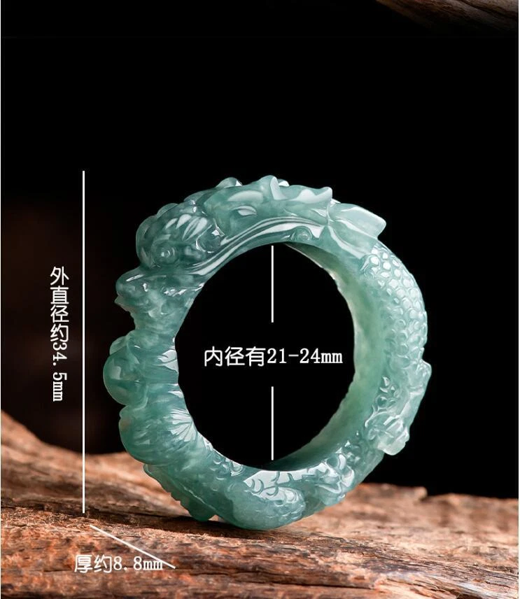 Certified Green Burma Natural Grade A Jade jadeite Carved Dragon Ring USA 8-14 - Image 2 of 4