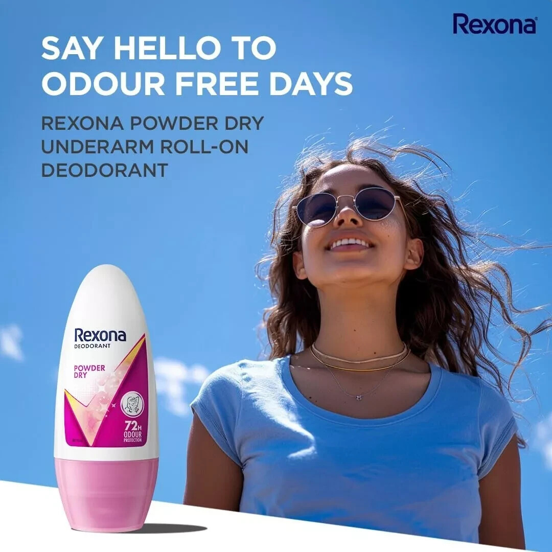 Rexona Powder Dry Underarm Roll On Deodorant For Women, 50ML FREE