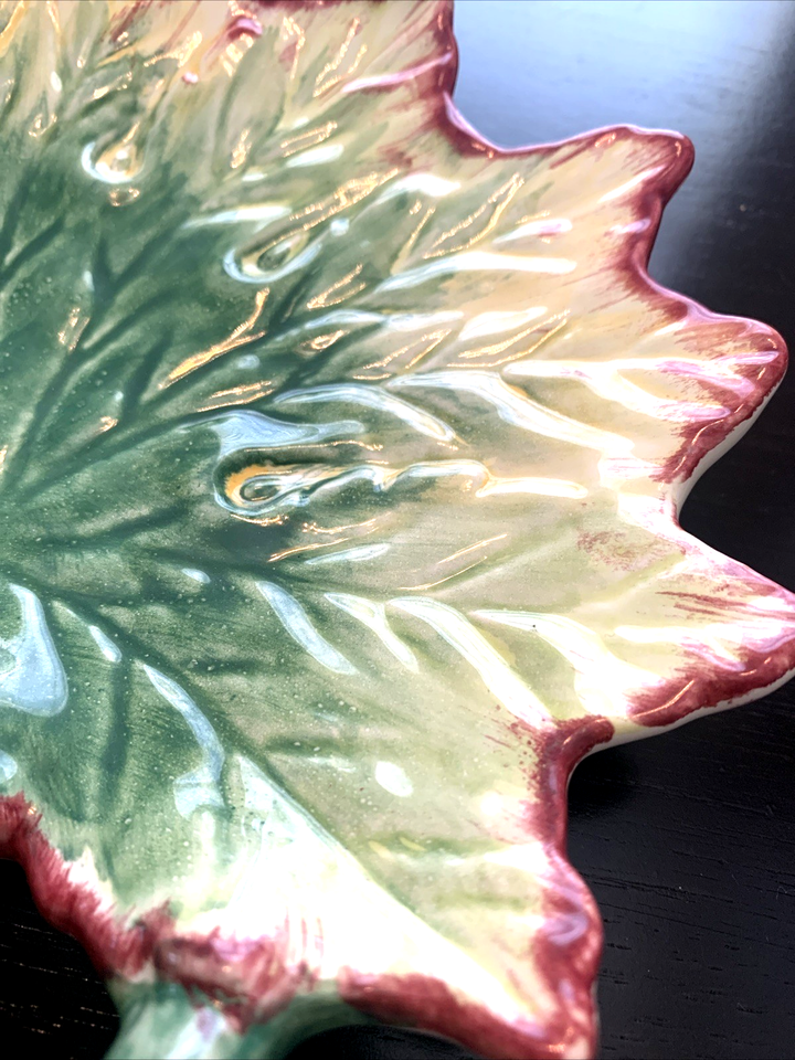 Vintage Porta Portugal Leaf-Shaped Plate/Dish-Yellow Green Burgundy-8 1 ...