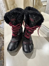 Totes Sabrina Youth Girls Size 2 Med Black/Pink Winter Boots EUC