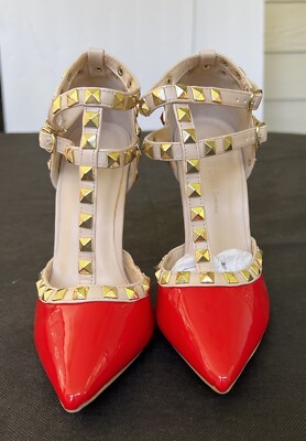 Wild Diva Lounge. Sexy Studded Stiletto Heels. Color Red. Women Size 5