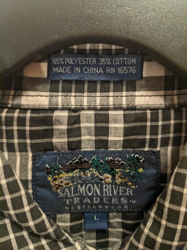 Salmon River Traders Men's Large Black Plaid Shirt Sleeves Snap Front Shirt - Picture 6 of 8