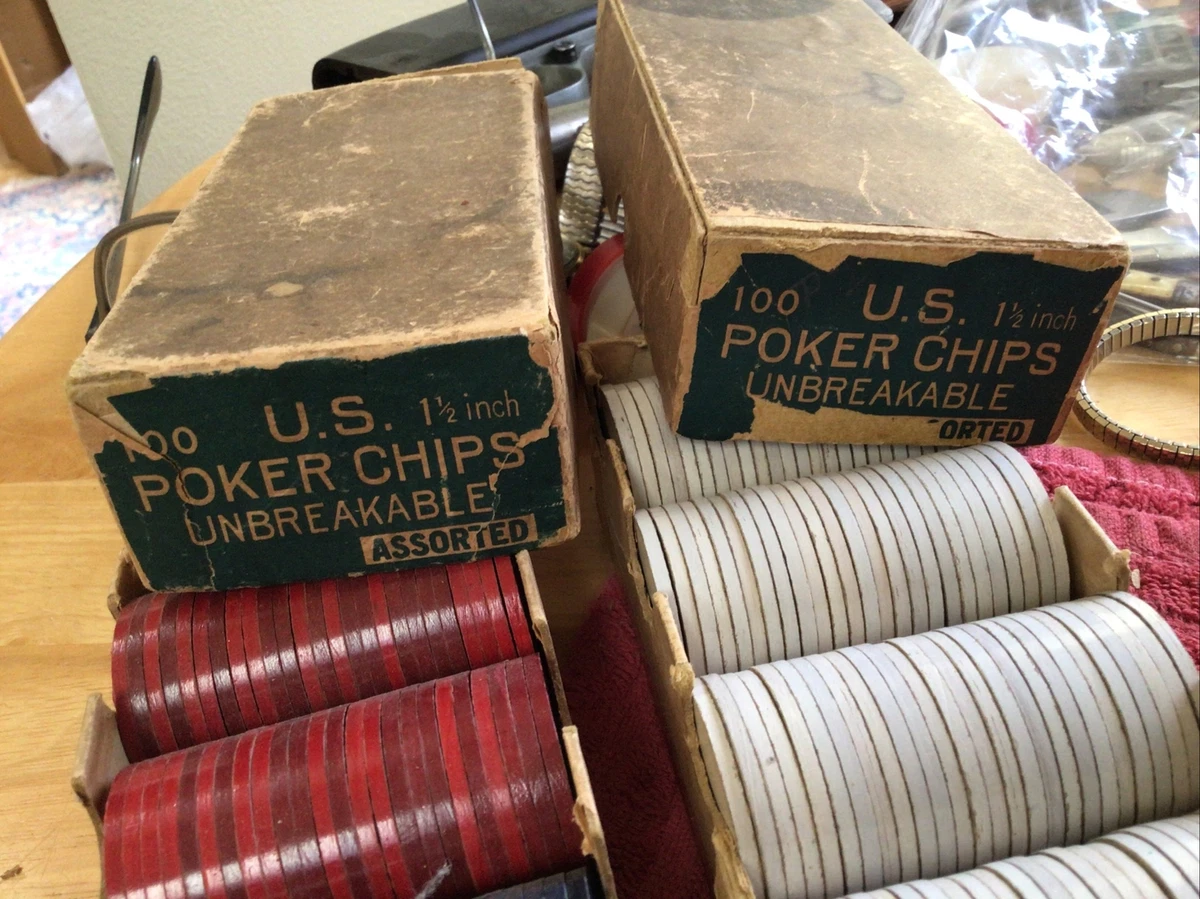 VINTAGE POKER CHIPS, X 100 Count, Diameter, Red White Blue,, 53 OFF