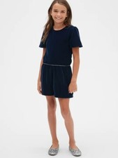 GAP Kids Girls NEW Sz 4-5, 6-7, 8 Navy Blue Velvet Short Sleeve Romper