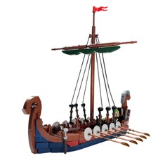 MOC Viking Dragon Headed Long Boat Building Blocks & Toys Ship Model 463 Pieces#