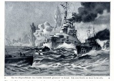 Aus der Skagerrakschlacht Das deutsche Kriegsschiff "Pommern" im Kampf von 1916