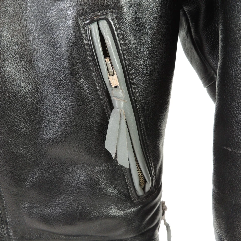 Leather Loft Motorcycle Jacket Women Small Black Grey Cross Stitching Side Laces - Image 3 of 4