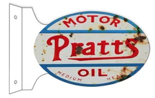 PRATTS MOTOR OIL MEDIUM HVY 18" HEAVY DUTY USA METAL DOUBLE SIDED GAS ADV SIGN