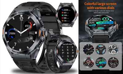 Mens Rugged Outdoor Smartwatch HD Screen BT Call Waterproof Sports Fitness Watch