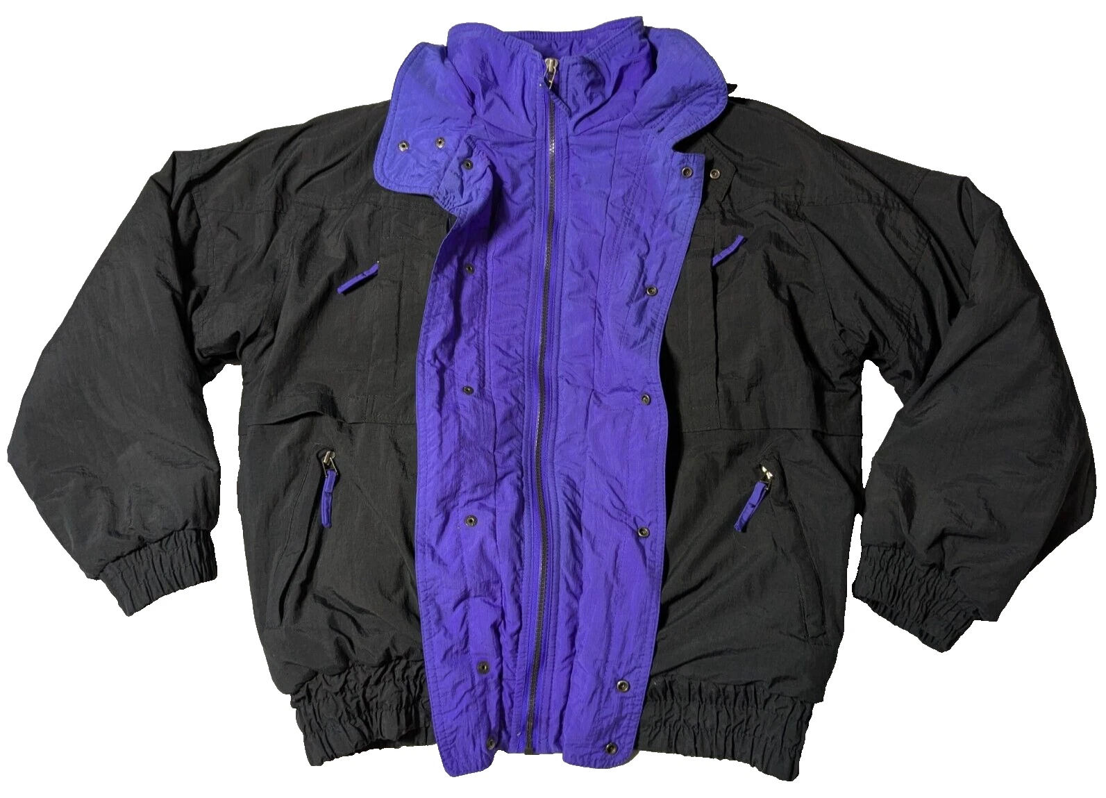 VTG GREEN MOUNTAIN Men Medium Black Purple Nylon Full Zip Lined Ski Jacket