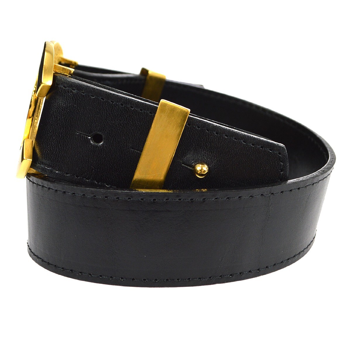 Chanel Belt Black Gold /30 96A Small Good Vintage CHANEL Black Skinny Belt With Golden Chain Buckle  main image 4