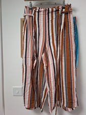 Ladies Primark Wide Legged Cropped Striped Trousers Size 12