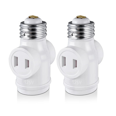 2 Outlet Light Socket Adapter, E26 Bulb Socket to Outlet Splitter,Converts Mediu