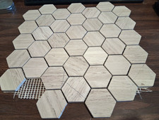Off-White 2" x 2" Hexagon Marble Mosaic Floor Tile Backsplash Bath, 39 Pieces