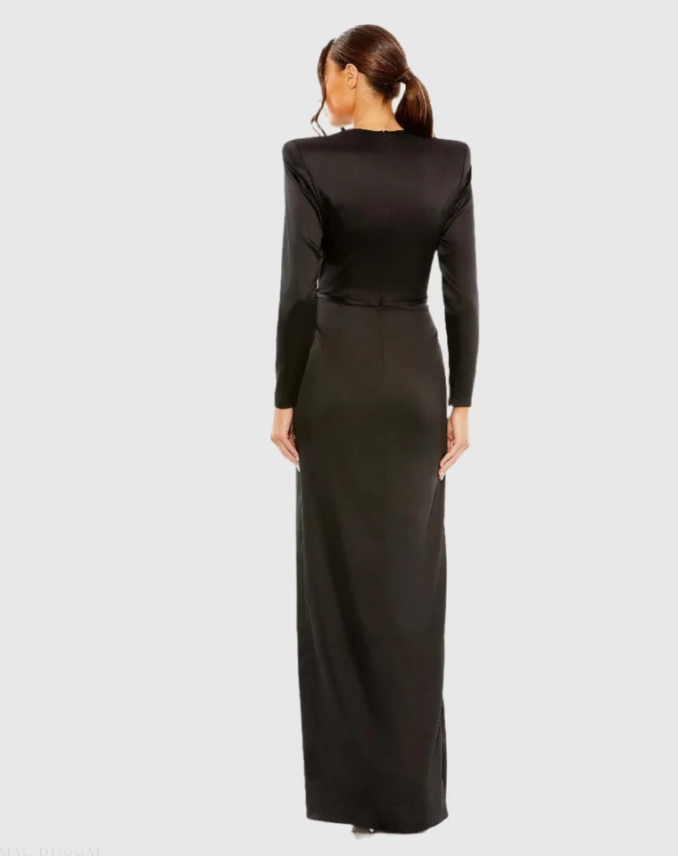 Nuevo con etiquetas Vestido Mac Duggal Talla 4 Manga Larga Estructurado Lazo Drapeado Negro Precio de venta sugerido por el fabricante $398 Foto 3 de 4