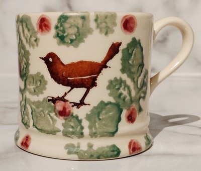 Vintage 80er Emma Bridgewater Zaunkönig & Eiche Weihnachten Vogel & Beere Sortiment 1/4pt Becher
