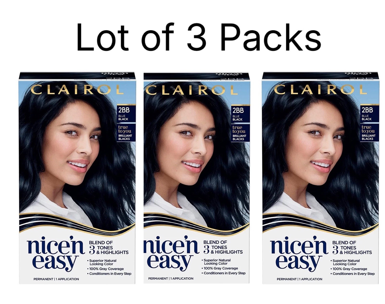 3  Clairol Nice n Easy Blend Of 3 Tones Permanent Hair Color/Dye  2BB Blue Black