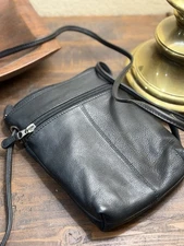 Women's ILI, Crossbody Mini Sac RFID Blocking Black Leather Handbag