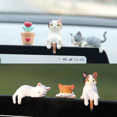 Small Resin Cat Figurine For Car Dashboard Cute Healing Ornament Desk Decor Gift