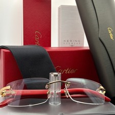 Cartier Wood Unisex Authentic - Clear Rimless - Red
