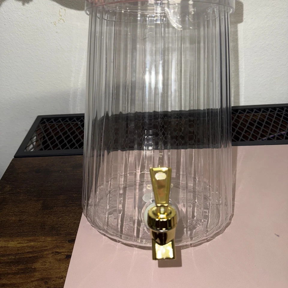 Clear Acrylic Beverage Dispenser 1.5 Gal Gold Spigot BPA Free Ribbed Jug Party - Image 3 of 4