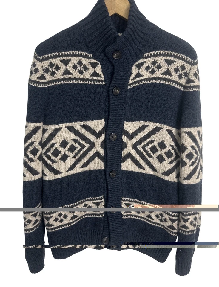 VTG Y2K Abercrombie & Fitch Men’s Fair Isle Moose Cardigan Sweater Sherpa Size M - Image 3 of 4