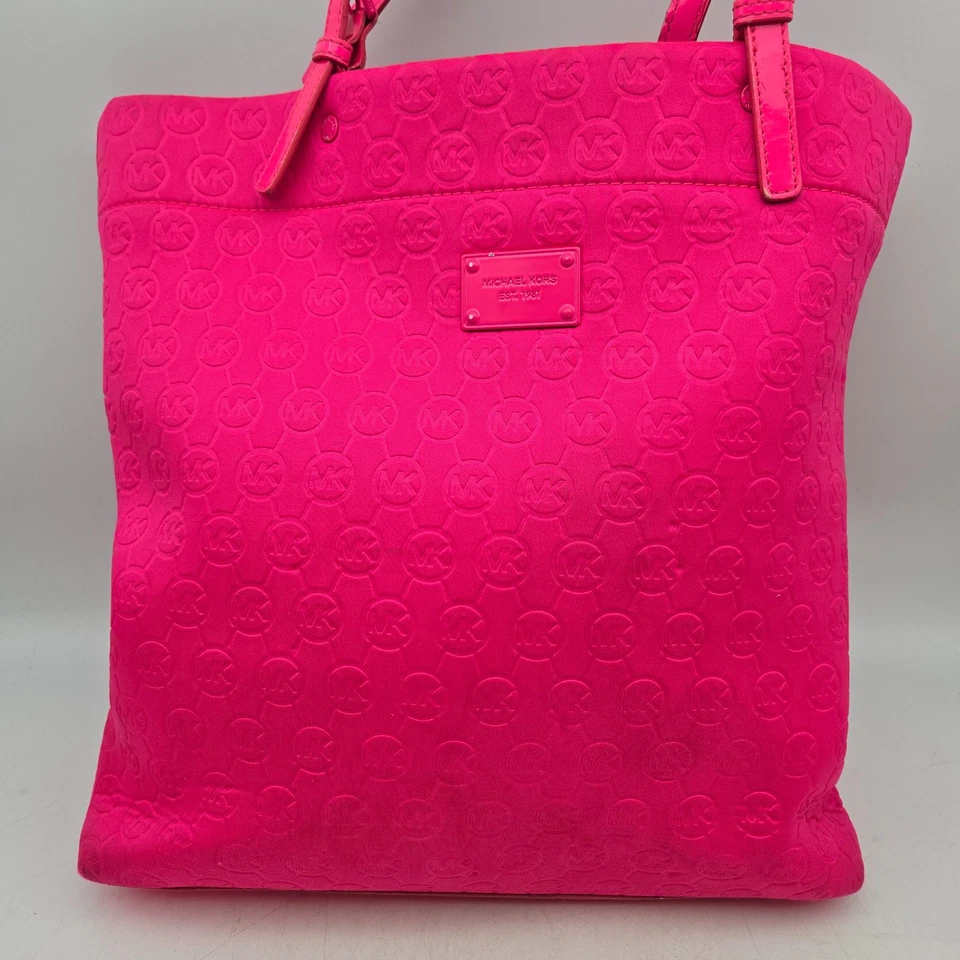 Michael Kors Jet Set Tote Shoulder Bag Signature Monogram Quilted Pink Neoprene - Image 3 of 4