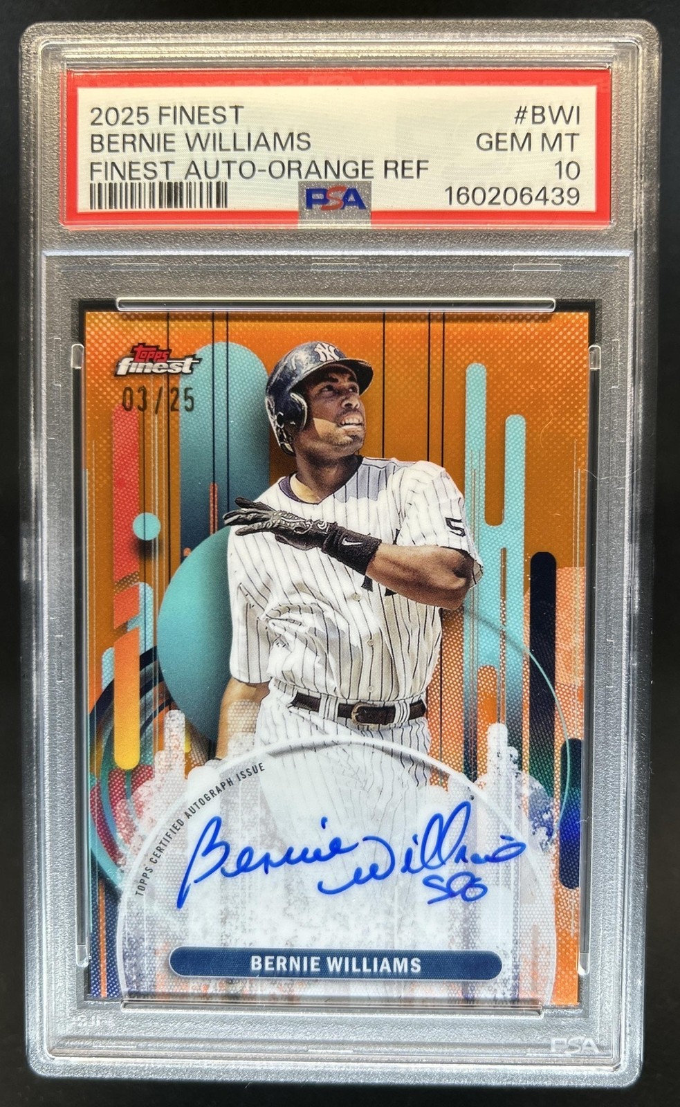 2025 Topps Finest Bernie Williams Auto Orange Refractor #/25 Yankees PSA 10 view 1
