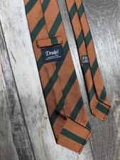 DRAKE’S London orange/green Repp/Regimental Stripe Tie Made in England MSRP $245