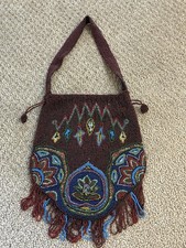 ANTIQUE BEADED DRAWSTRING PURSE HANDBAG - 1920's FLAPPER VICTORIAN ERA As Is