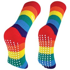 Womens Rainbow Slipper Socks by THMO Fleece Lined Thermal Non Slip Socks