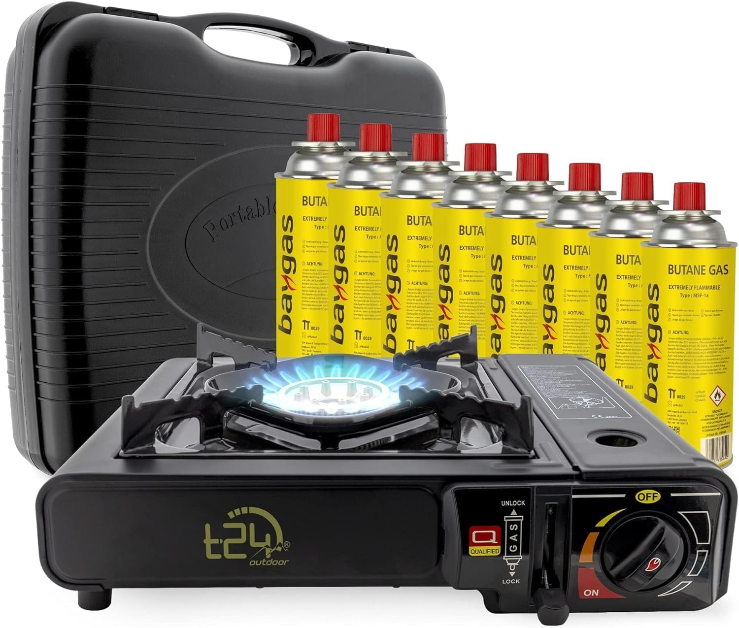 Gaskocher Campingkocher Camping Herd Koffer Tischgrill Notfallkocher mit 8x Gas