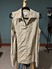 Banana Republic Sleeveless Striped Shirt Dress Tan White Black Size L