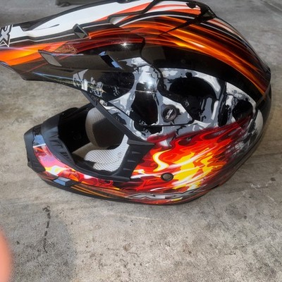AFX F-17 Helmet LG Off-Road Motorcycle ATV Motocross Orange Fire Skull DOT