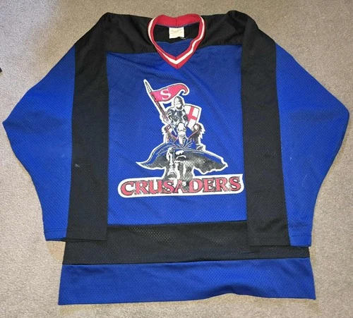 Vtg Archbishop Stepinac Crusaders Game Worn Used Hockey Jersey White Plains NY