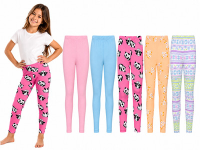 Girls Leggings Pack of 5 Stretch Printed & Solid Full Length Pants Sizes S-L