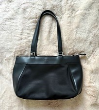 Y2K DKNY Black Leather Shoulder Bag Zip Top Lined Inner Pockets Silver Hardware