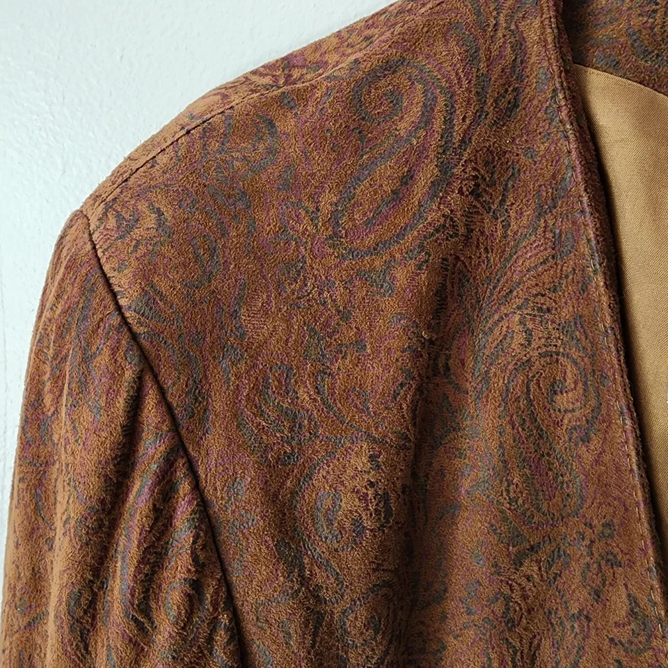 RARE Vintage Vakko 80s 90s Western Paisley Suede Leather Blazer USA Medium - Image 2 of 4