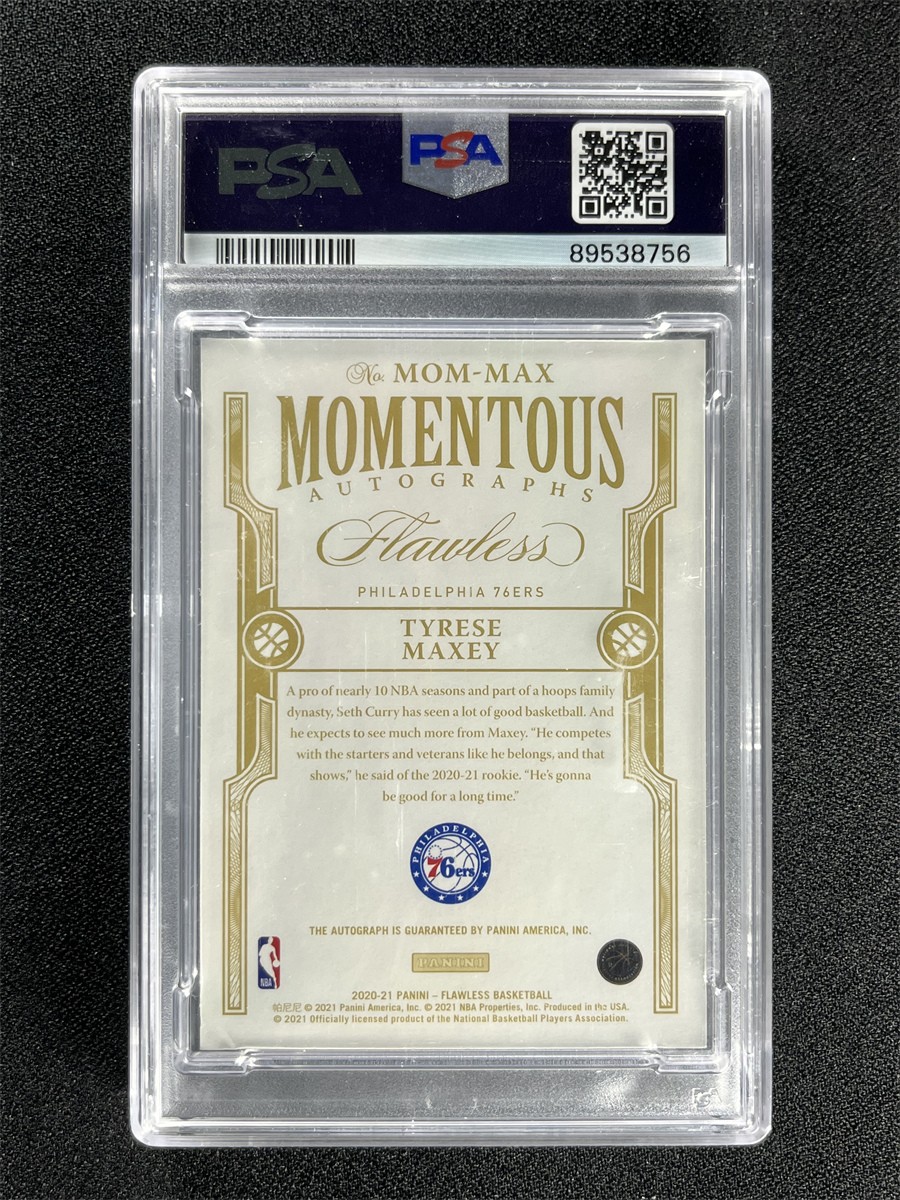 1/25 ! 2020-21 Panini Flawless Tyrese Maxey Momentous Auto RC PSA 9 Auto POP 3 view 2