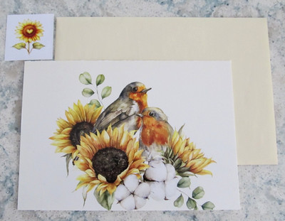 NOS Friendship Greeting Card, Env. & Seal - Birds & Sunflowers
