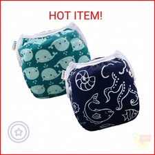 ALVABABY Swim Diapers 2pcs Baby  Toddler Snap One Size Reusable Adjustable Baby