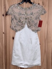 Sherri Hill Sheer Gold And Ivory Rhinestone Backless Hoco Prom Dress Size 2 NWT