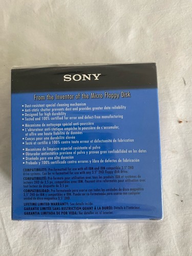 Sony 2HD Diskettes 10 Pack 1.44MB IBM NIB Reliable High Durability NEW - Picture 2 of 4