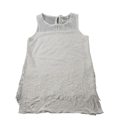 Neiman Marcus Lace Tank Top Women S White Sheer Yoke Sleeveless Floral Blouse