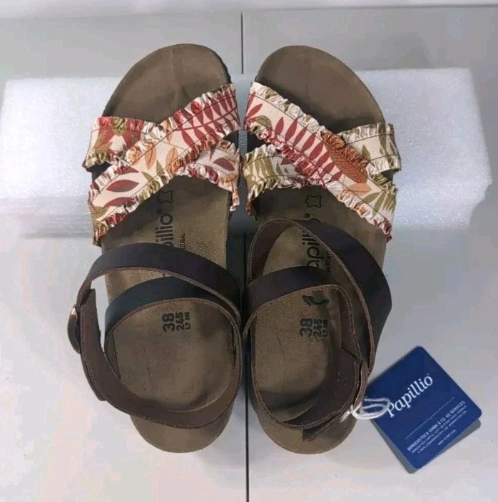 NUEVO En Caja Birkenstock Lola Por Papillo Flor Volantes Marrón EU 38 US 7/7.5 Foto 4 de 4