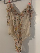 Victoria's Secret TEDDY BODYSUIT ONE-PIECE floral print with lace detail Small